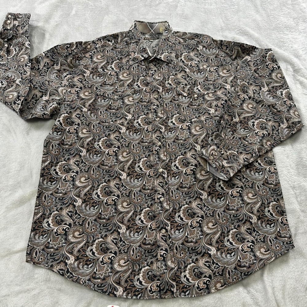 Stetson Western Shirt Mens 2XL Brown Paisley Pearl Snap Cotton Long Sleeve 1062
